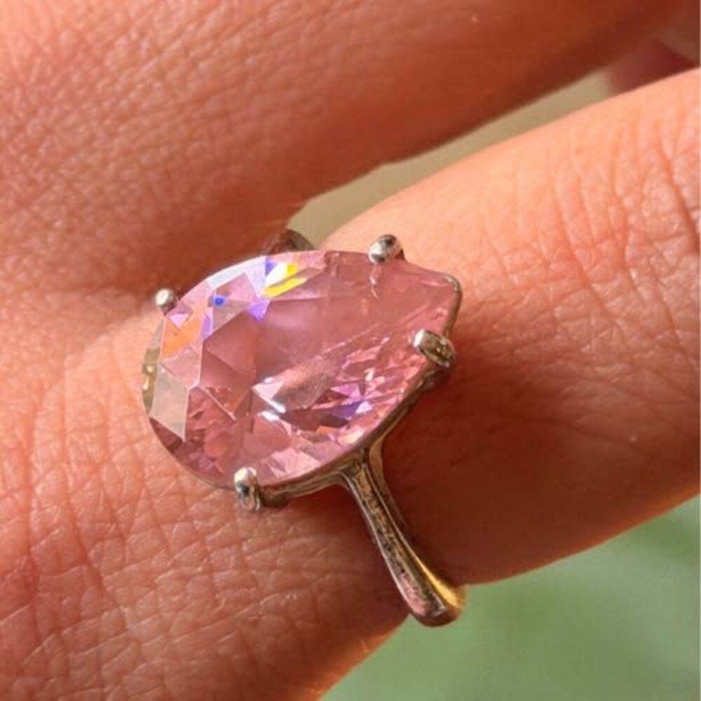 Large Pear Cut Pink Spinel Sterling Silver Ring Size 7 | Statement Cocktail Ring